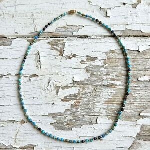 Chic Semi Precious Natural Faceted Turquoise & Matte Gold Tone Beaded Necklace
